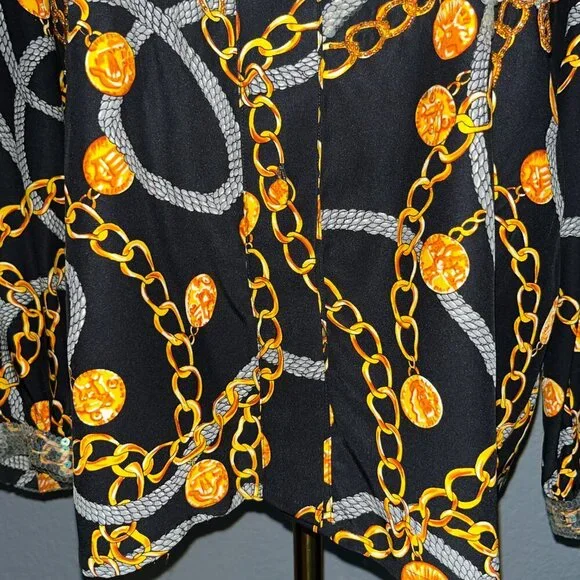 Vintage STARINGTON Sequin & Bead Embellished Chain & Coin Silk Blouse - EUC - 8 - Picture 13 of 16